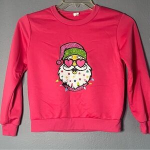 SHEIN Kids Santa Sweatshirt Girls Size 10Y Hot Pink Heart Sunglasses Chic Santa